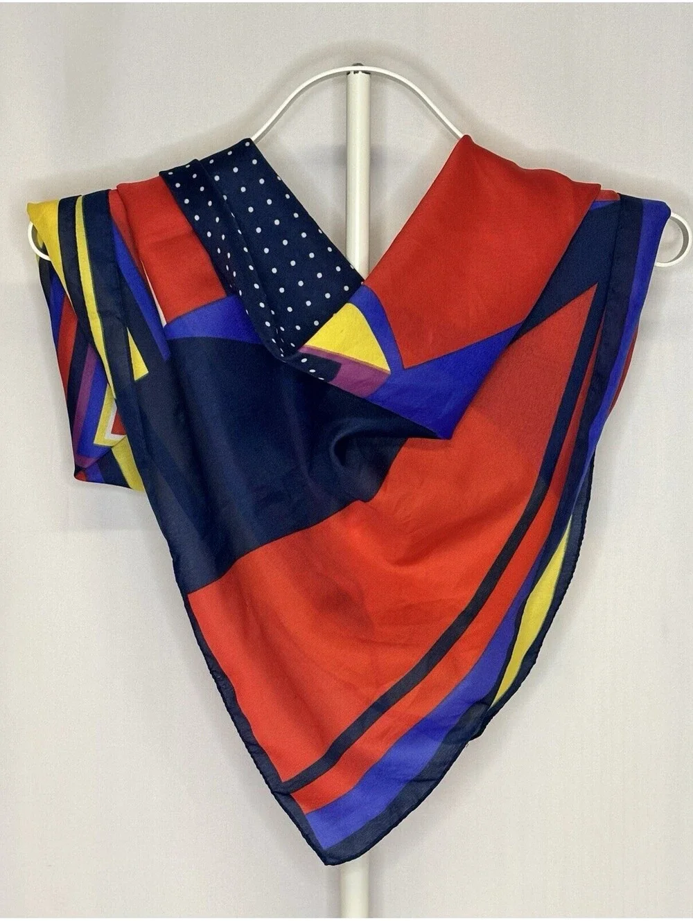 Vtg Baar Beards Scarf Italy Polyester 31” Square Geometric Polka Dot Colorblock